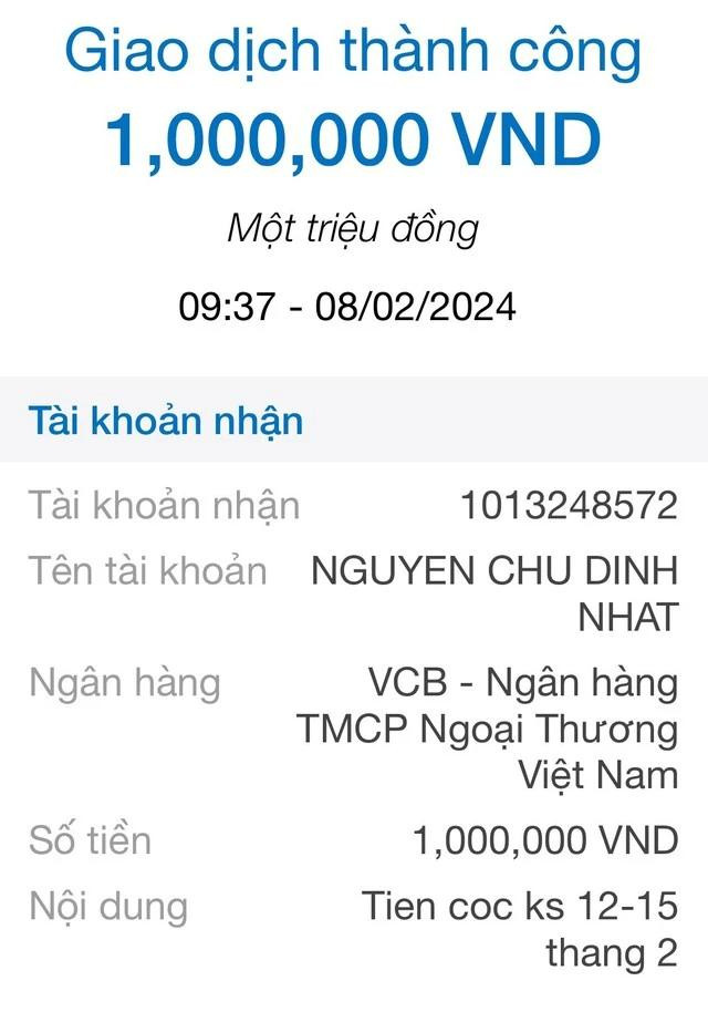 Xác nhận chuyển tiền cọc cho Nguyễn Chu Đình Nhật thành công Xác nhận chuyển tiền cọc cho Nguyễn Chu Đình Nhật thành công