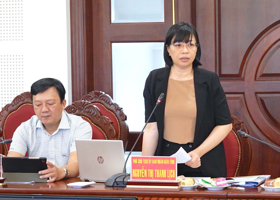 Phó Chủ tịch UBND tỉnh Nguyễn Thị Thanh Lịch đề xuất với đoàn công tác một số nội dung liên quan đến nhiệm vụ KH-CN cấp quốc gia. Ảnh: Hồng Thi