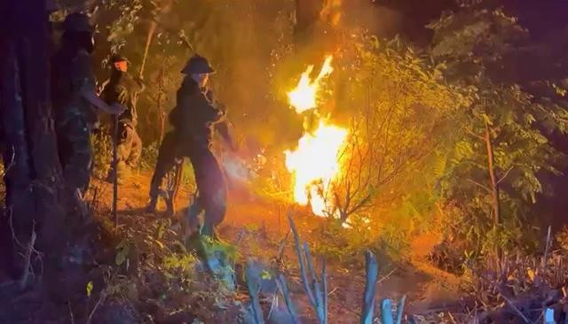 Các lực lượng chức năng nỗ lực dập lửa Các lực lượng chức năng nỗ lực dập lửa