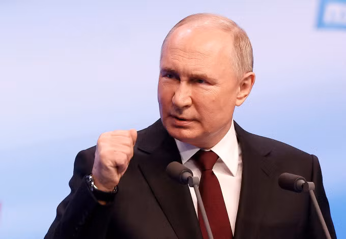 Tổng thống Nga Vladimir Putin phát biểu tại thủ đô Moskva trong cuộc bầu cử hồi tháng 3. Ảnh: Reuters