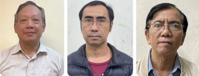 Bị can Dương Hoa Xô, Nguyễn Đăng Quân, Nguyễn Viết Thạch (từ trái sang phải).