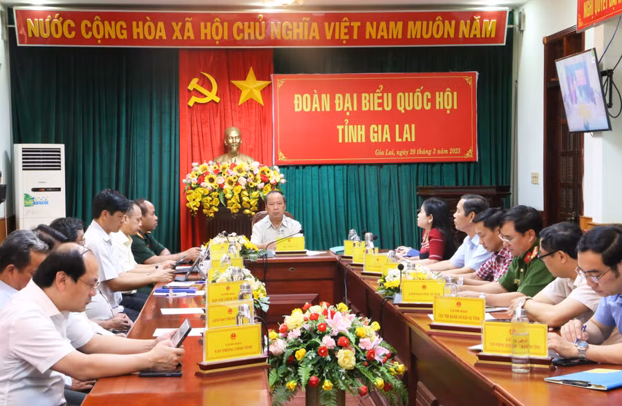 Quang cảnh phiên chất vấn và trả lời chất vấn tại điểm cầu tỉnh Gia Lai. Ảnh: Quang Tấn