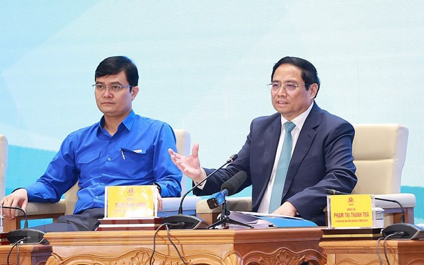 Thủ tướng Phạm Minh Chính đối thoại với thanh niên. Ảnh: Dương Giang/TTXVN