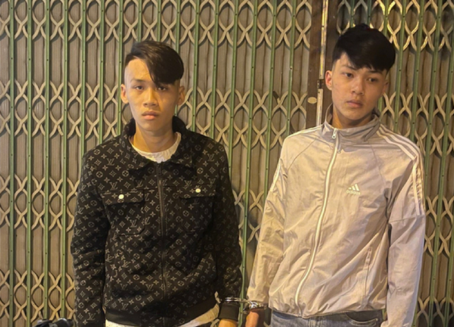 Hai đối tượng Đỗ Bình An và Nguyễn Thái Dương sau khi bị bắt Hai đối tượng Đỗ Bình An và Nguyễn Thái Dương sau khi bị bắt