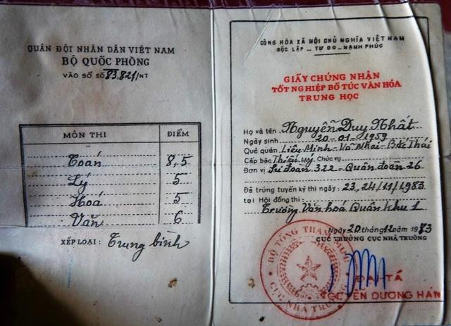 Giấy chứng nhận tốt nghiệp bổ túc văn hóa của anh hùng Nguyễn Duy Nhất Giấy chứng nhận tốt nghiệp bổ túc văn hóa của anh hùng Nguyễn Duy Nhất