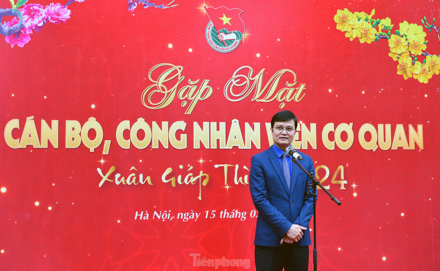 Anh Bùi Quang Huy - Bí thư thứ nhất T.Ư Đoàn phát biểu đầu xuân. Ảnh: Xuân Tùng