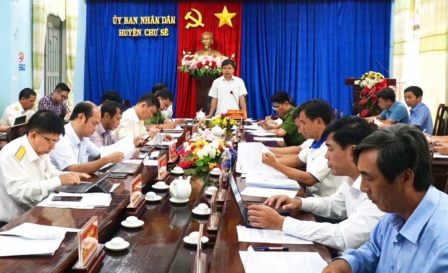 Phó Chủ tịch UBND tỉnh Nguyễn Hữu Quế phát biểu tại cuộc họp. Ảnh: M.N