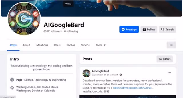 Google kiện phiên bản giả mạo của Bard AI - Ảnh 1. Fanpage giả mạo Google để đánh lừa người dùng. Ảnh: Chụp màn hình