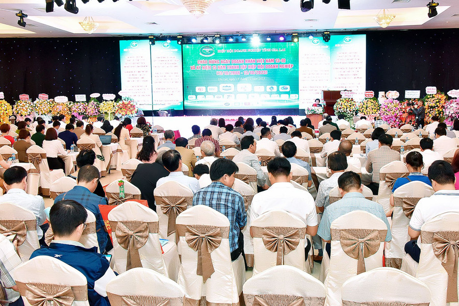 Hiệp hội Doanh nghiệp tỉnh tổ chức gặp mặt các doanh nghiệp tiêu biểu nhân Ngày Doanh nhân Việt Nam (13-10) và kỷ niệm 15 năm thành lập Hiệp hội. Ảnh: Đức Thụy