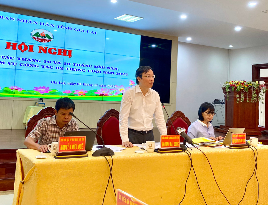 Đồng chí Trương Hải Long-Phó Bí thư Tỉnh ủy, Chủ tịch UBND tỉnh Gia Lai phát biểu chỉ đạo tại hội nghị. Ảnh: Hà Duy