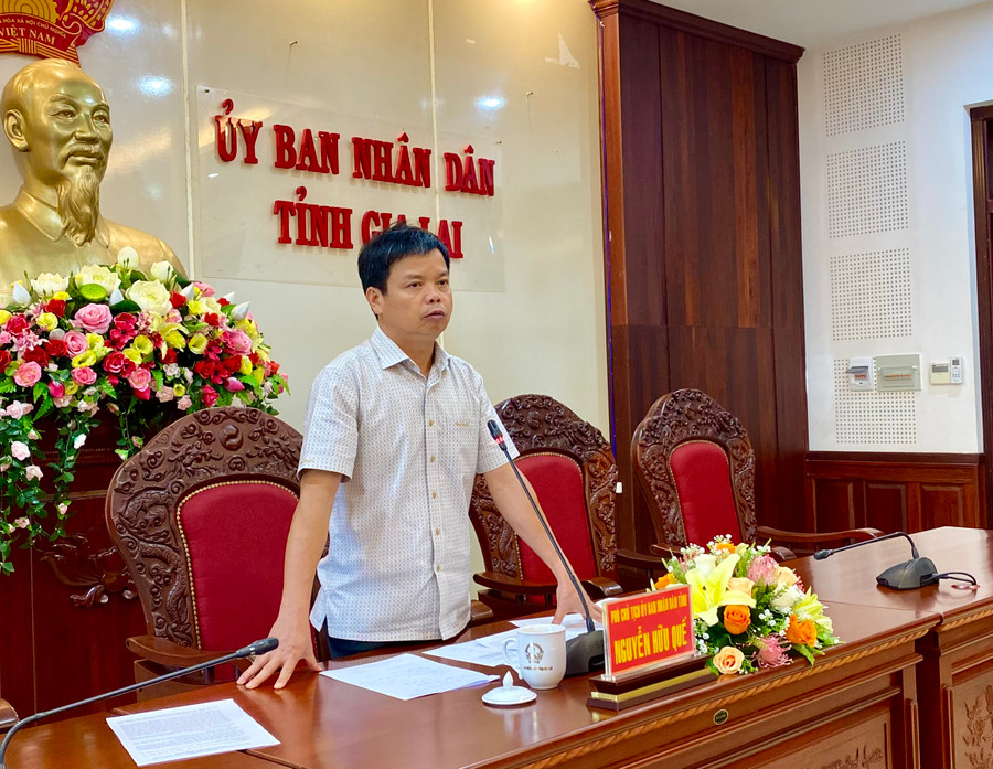 Đồng chí Nguyễn Hữu Quế-Phó Chủ tịch UBND tỉnh phát biểu tại buổi làm việc. Ảnh: Hà Duy Đồng chí Nguyễn Hữu Quế-Phó Chủ tịch UBND tỉnh phát biểu tại buổi làm việc. Ảnh: Hà Duy