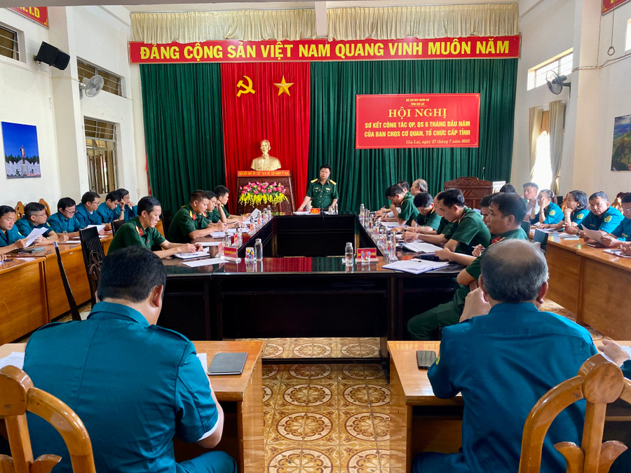 Quang cảnh hội nghị sơ kết công tác quốc phòng, quân sự của các Ban Chỉ huy Quân sự cơ quan, tổ chức cấp tỉnh. Ảnh: Hà Duy