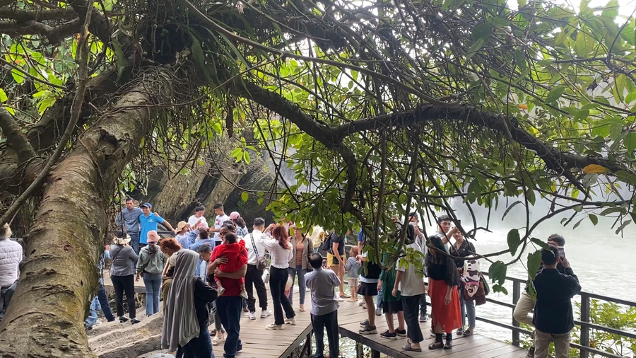 Nhiều góc chụp hình chật kín du khách. Ảnh: Sầm Ánh Nhiều góc chụp hình chật kín du khách. Ảnh: Sầm Ánh