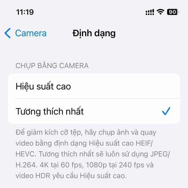 Hãy chọn kiểu Tương thích nhất nếu muốn ảnh chụp bởi iPhone đọc được trên nhiều thiết bị khác nhau