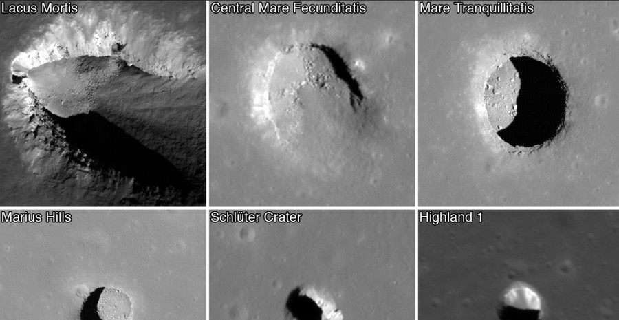 Những miệng hố được phát hiện trên Mặt Trăng được cho là lối dẫn vào ống dung nham. Ảnh: NASA