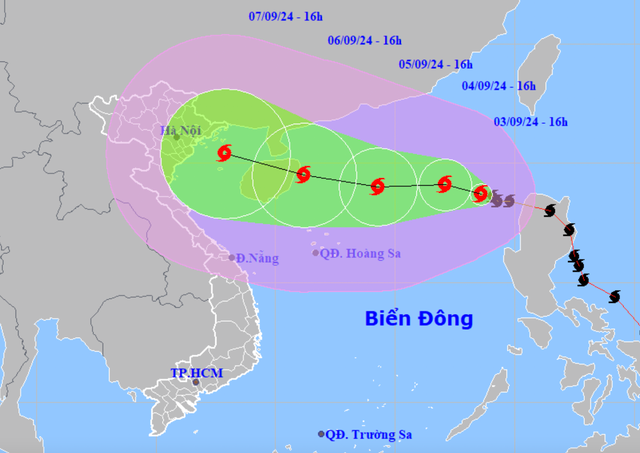 Dự báo vị trí và hướng di chuyển của bão số 3. Nguồn: Trung tâm Dự báo khí tượng thủy văn quốc gia
