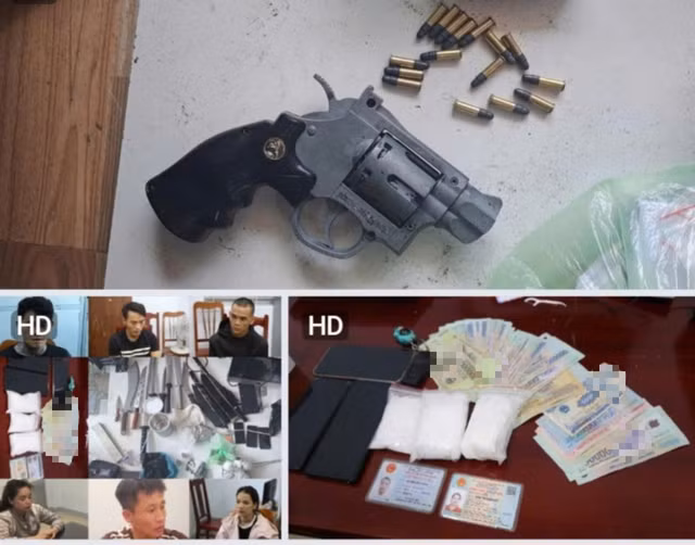 Súng, ma túy cùng các đối tượng tham gia đường dây vận chuyển trái phép ma túy. Ảnh: CANT Súng, ma túy cùng các đối tượng tham gia đường dây vận chuyển trái phép ma túy. Ảnh: CANT