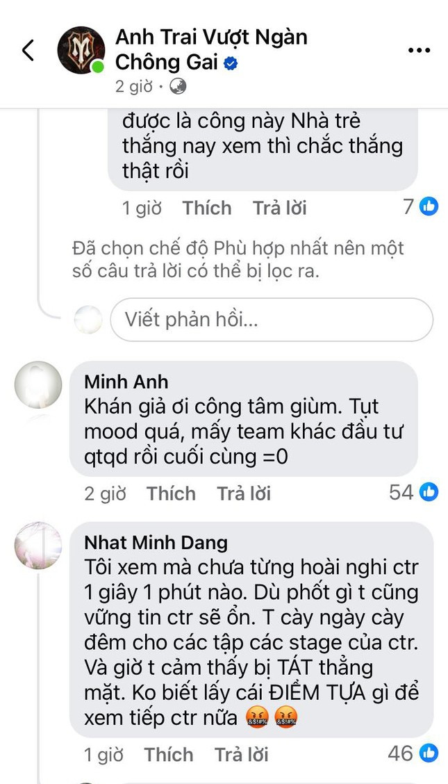 Một số bình luận của khán giả bày tỏ sự thất vọng sau khi xem ATVNCG. Ảnh: CMH