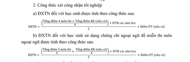 Công thức xét công nhận tốt nghiệp