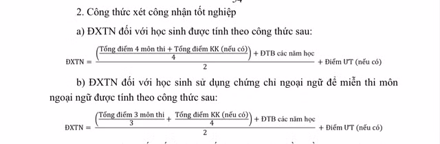Công thức xét công nhận tốt nghiệp