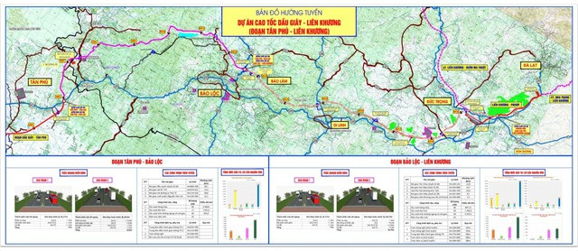 Bản đồ hướng tuyến 2 dự án cao tốc Tân Phú - Bảo Lộc và Bảo Lộc - Liên Khương