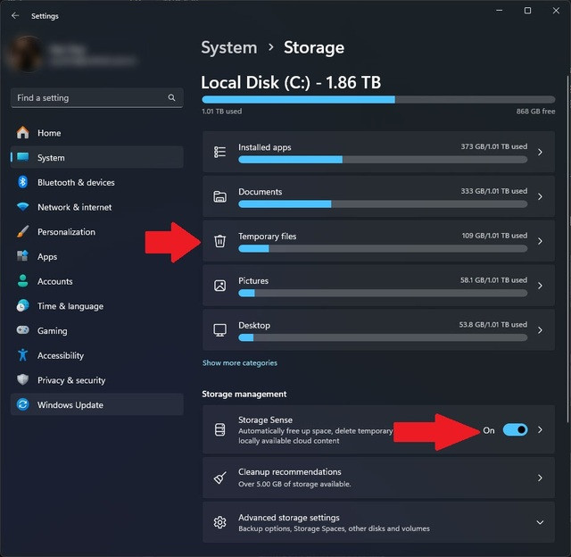 Kích hoạt chức năng Storage Sense để Windwos 11 xóa các tập tin không cần thiết Kích hoạt chức năng Storage Sense để Windwos 11 xóa các tập tin không cần thiết