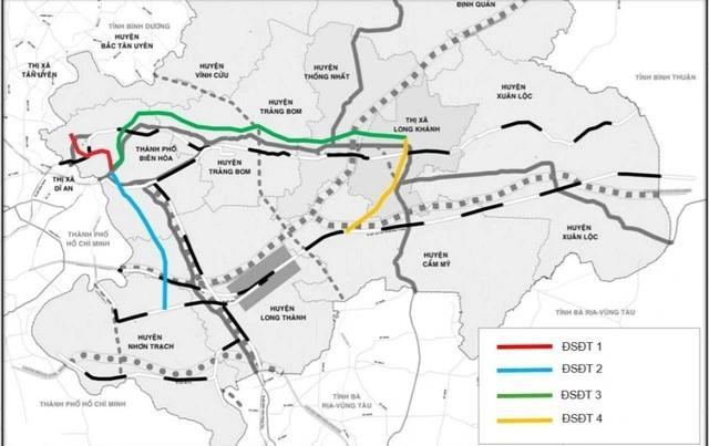 Sơ đồ 4 tuyến metro Đồng Nai dự kiến xây trong tương lai