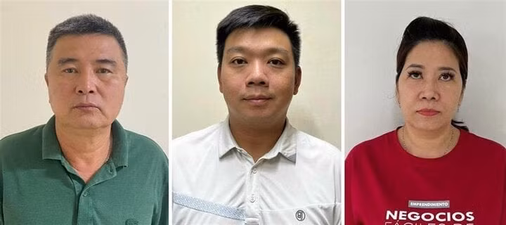 Các bị can (từ trái qua phải): Nguyễn Lộc An; Trần Trác Việt Đức; Đỗ Thị Tuyết Nga.