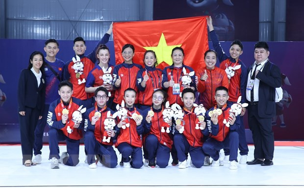 Aerobic góp công giúp Đoàn Việt Nam cán mốc 90 HCV tại SEA Games 32. Ảnh: Hoàng Linh/TTXVN