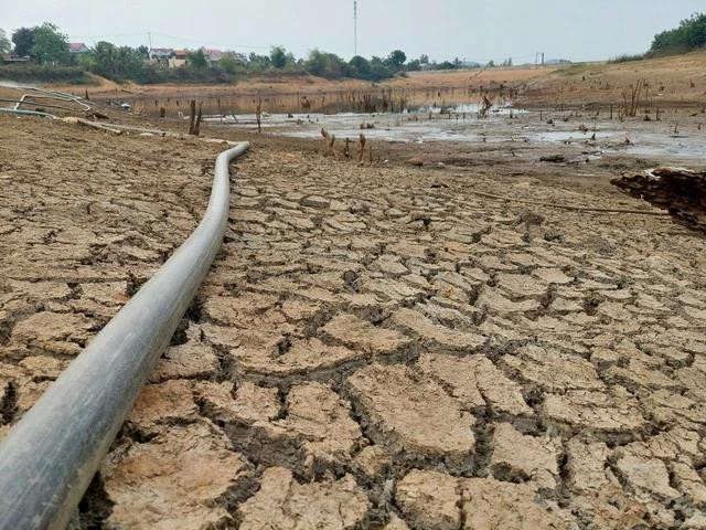 Hồ thủy lợi cạn nước khiến khoảng 200 ha cây trồng trên địa bàn xã Hà Mòn bị ảnh hưởng