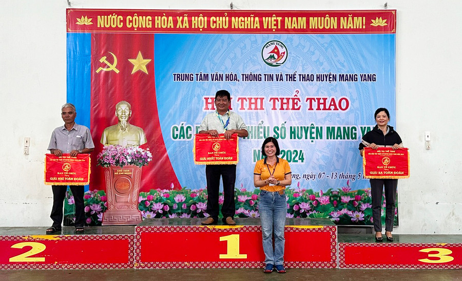 Ban tổ chức trao giải nhất, nhì, ba toàn đoàn cho các đơn vị đạt thành tích xuất sắc tại hội thi. Ảnh: H.P Ban tổ chức trao giải nhất, nhì, ba toàn đoàn cho các đơn vị đạt thành tích xuất sắc tại hội thi. Ảnh: H.P