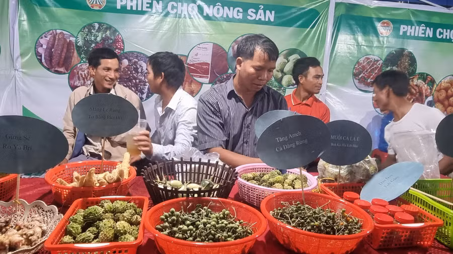 Phiên chợ diễn ra trong 2 ngày 25 và 26-8 tại Công viên 3/2, đường Trần Hưng Đạo, thị trấn Kon Dơng. Ảnh: Hà Phương