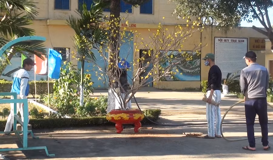 Khuôn viên các phân trại đều được các phạm nhân dọn dẹp sạch sẽ, chuẩn bị đón Tết. Ảnh: Hà Phương