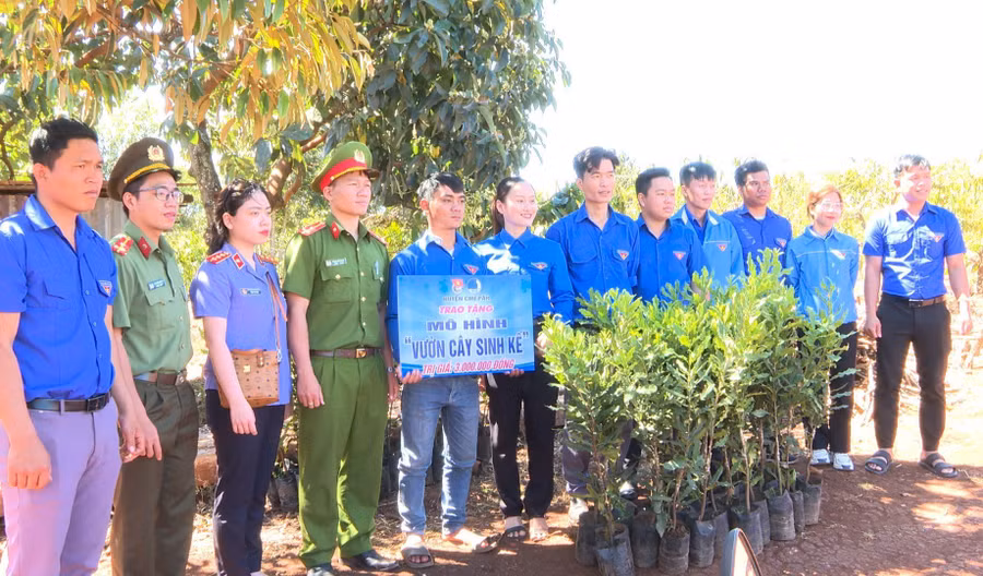 Huyện Đoàn Chư Păh trao mô hình sinh kế cho thanh niên. Ảnh: Hà Phương