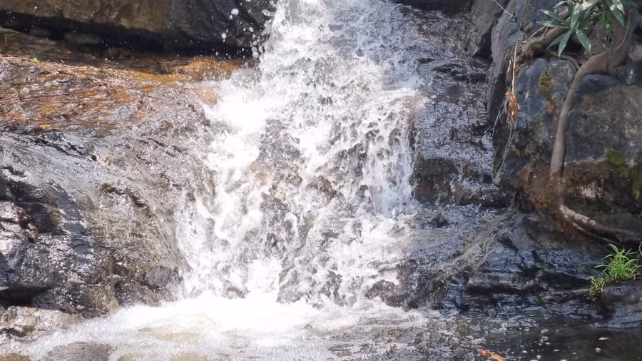 Dòng nước từ trên cao đổ xuống tung bọt trắng xóa.