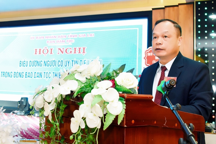 Phó Chủ tịch UBND tỉnh Gia Lai Dương Mah Tiệp phát biểu tại hội nghị. Ảnh: Đức Thụy