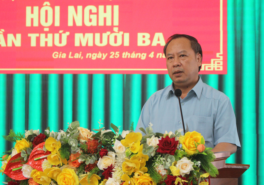 Đồng chí Châu Ngọc Tuấn-Phó Bí thư Thường trực Tỉnh ủy, Trưởng đoàn đại biểu Quốc hội tỉnh phát biểu chỉ đạo tại hội nghị. Ảnh: Phan Lài