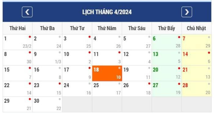 Ngày Giỗ Tổ Hùng Vương năm 2024 rơi vào ngày thứ 5 Ngày Giỗ Tổ Hùng Vương năm 2024 rơi vào ngày thứ 5