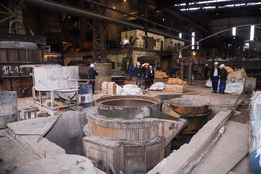 Khu vực xảy ra vụ tai nạn lao động tại Nhà máy luyện thép thuộc Công ty Cổ phần Luyện kim đen Thái Nguyên. (Ảnh: Quân Trang/TTXVN)