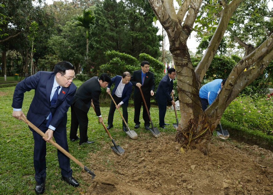 Chủ tịch Quốc hội Vương Đình Huệ trồng cây tại Khu Di tích Lịch sử Quốc gia Đặc biệt Kim Liên (xã Kim Liên, huyện Nam Đàn). (Ảnh: Nhan Sáng/TTXVN) Chủ tịch Quốc hội Vương Đình Huệ trồng cây tại Khu Di tích Lịch sử Quốc gia Đặc biệt Kim Liên (xã Kim Liên, huyện Nam Đàn). (Ảnh: Nhan Sáng/TTXVN)