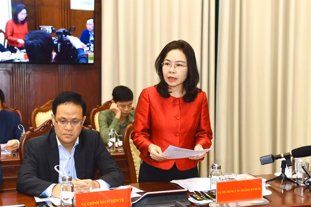 Bà Hà Thu Giang, Vụ trưởng Vụ Tín dụng các ngành kinh tế, phát biểu. Ảnh: Đức Khanh