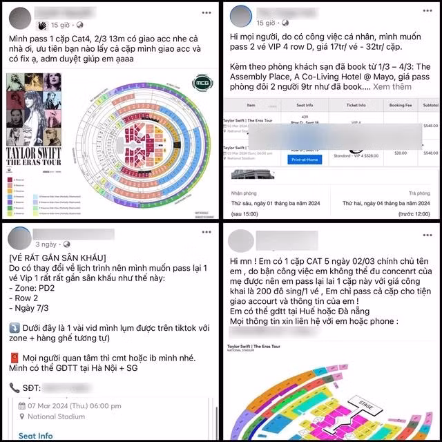 Các bài đăng "pass" vé được nhiều fan Việt rao bán trên nhóm dự concert của Taylor Swift