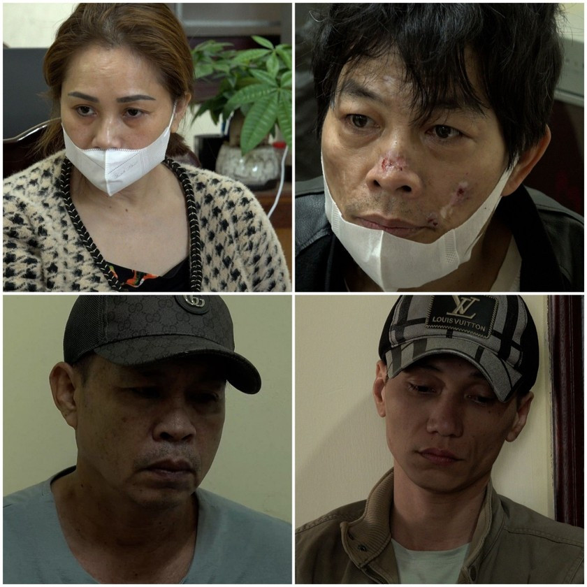 Vợ chồng đối tượng Nguyễn Thị Lan, Nguyễn Công Hiến (hàng trên) và Phan Hữu Nghĩa, Đặng Công Trung (hàng dưới, từ trái qua). Ảnh: CALĐ. Vợ chồng đối tượng Nguyễn Thị Lan, Nguyễn Công Hiến (hàng trên) và Phan Hữu Nghĩa, Đặng Công Trung (hàng dưới, từ trái qua). Ảnh: CALĐ.