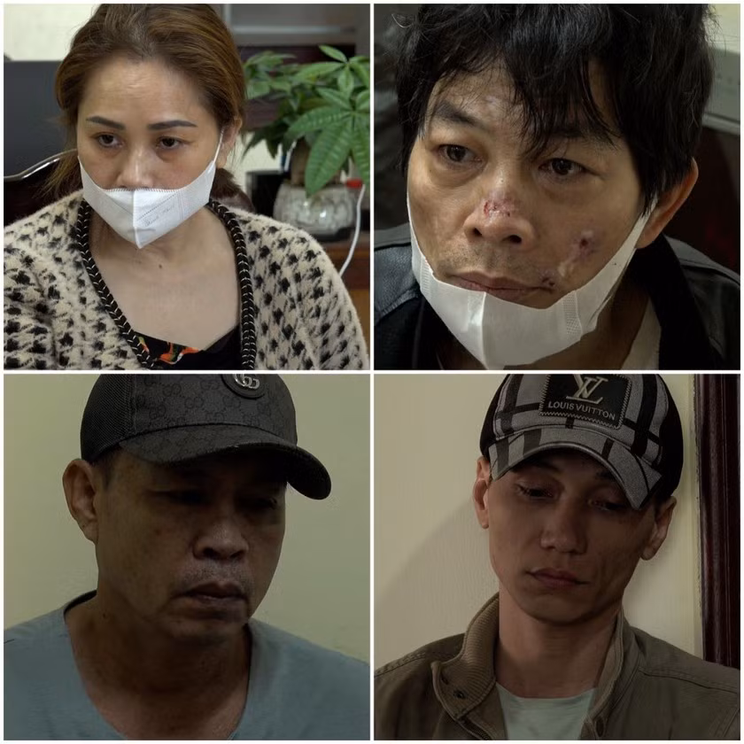 Vợ chồng đối tượng Nguyễn Thị Lan, Nguyễn Công Hiến (hàng trên) và Phan Hữu Nghĩa, Đặng Công Trung (hàng dưới, từ trái qua). Ảnh: CALĐ. Vợ chồng đối tượng Nguyễn Thị Lan, Nguyễn Công Hiến (hàng trên) và Phan Hữu Nghĩa, Đặng Công Trung (hàng dưới, từ trái qua). Ảnh: CALĐ.