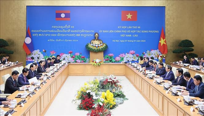 Kỳ họp lần thứ 46 Ủy ban liên Chính phủ về hợp tác song phương Việt Nam – Lào. Ảnh: Dương Giang/TTXVN