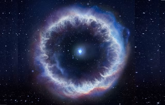 Sao từ và tinh vân tuyệt đẹp quanh nó có thể là nguồn gốc của dạng tín hiệu vô tuyến mạnh mẽ và bí ẩn thường xuyên khuấy động các đài thiên văn Trái Đất - Ảnh đồ họa: NSF/AUI/NRAO