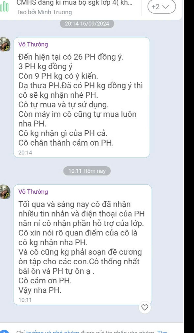 Sau khi phụ huynh phản ánh với nhà trường thì cô H. nhắn sẽ không soạn đề cương Sau khi phụ huynh phản ánh với nhà trường thì cô H. nhắn sẽ không soạn đề cương