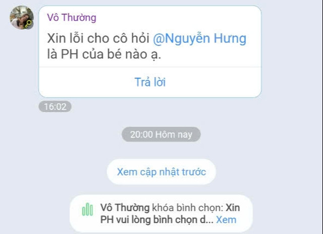 Khi có phụ huynh không đồng ý thì cô H. hỏi là phụ huynh của học sinh nào Khi có phụ huynh không đồng ý thì cô H. hỏi là phụ huynh của học sinh nào