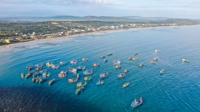 Tàu thuyền đánh bắt hải sản ở huyện Bình Sơn, tỉnh Quảng Ngãi