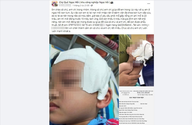 Bài đăng của tài khoản Facebook T.C. trên nhiều hội nhóm nhằm kêu gọi từ thiện. Ảnh: Chụp màn hình